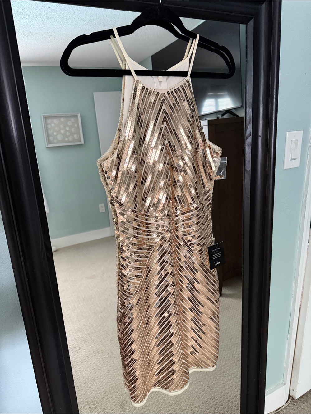 Lulu's Rose Gold Sequin Halter Mini Dress